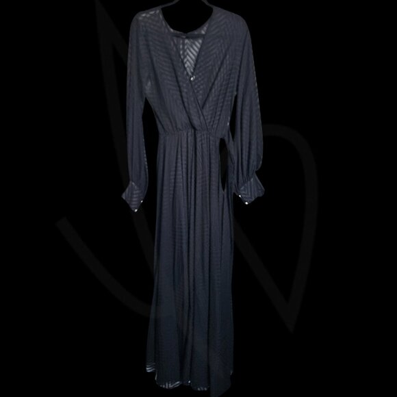 Elegant Black Sheer Maxi Dress – Long Sleeve, Wrap Style L - Picture 3 of 4